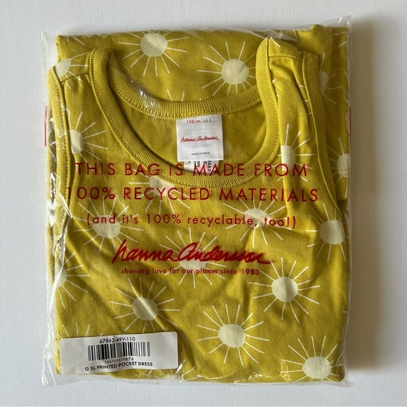 Hanna Andersson Girls Dress Sleeveless w/ Pockets Yellow Sun Print - Picture 2 of 8